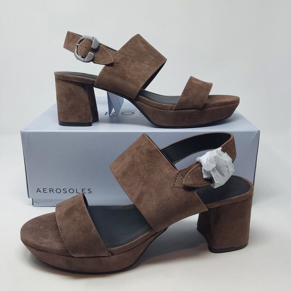 Aerosoles Camera Womens 10.5 Java Brown Suede Platform Block Heel Sandals NIB
